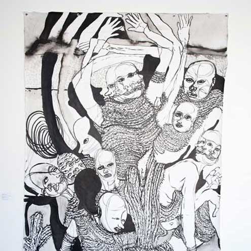 William Downs, "They were born in the Desert," 2021. Inkwash on canvas, 63 by 84 inches. Courtesy of the artist