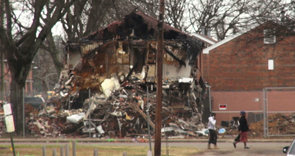 Destroyed apartment building in Gate City. 