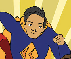 Cartoon of Nitesh Saxena as a superhero.