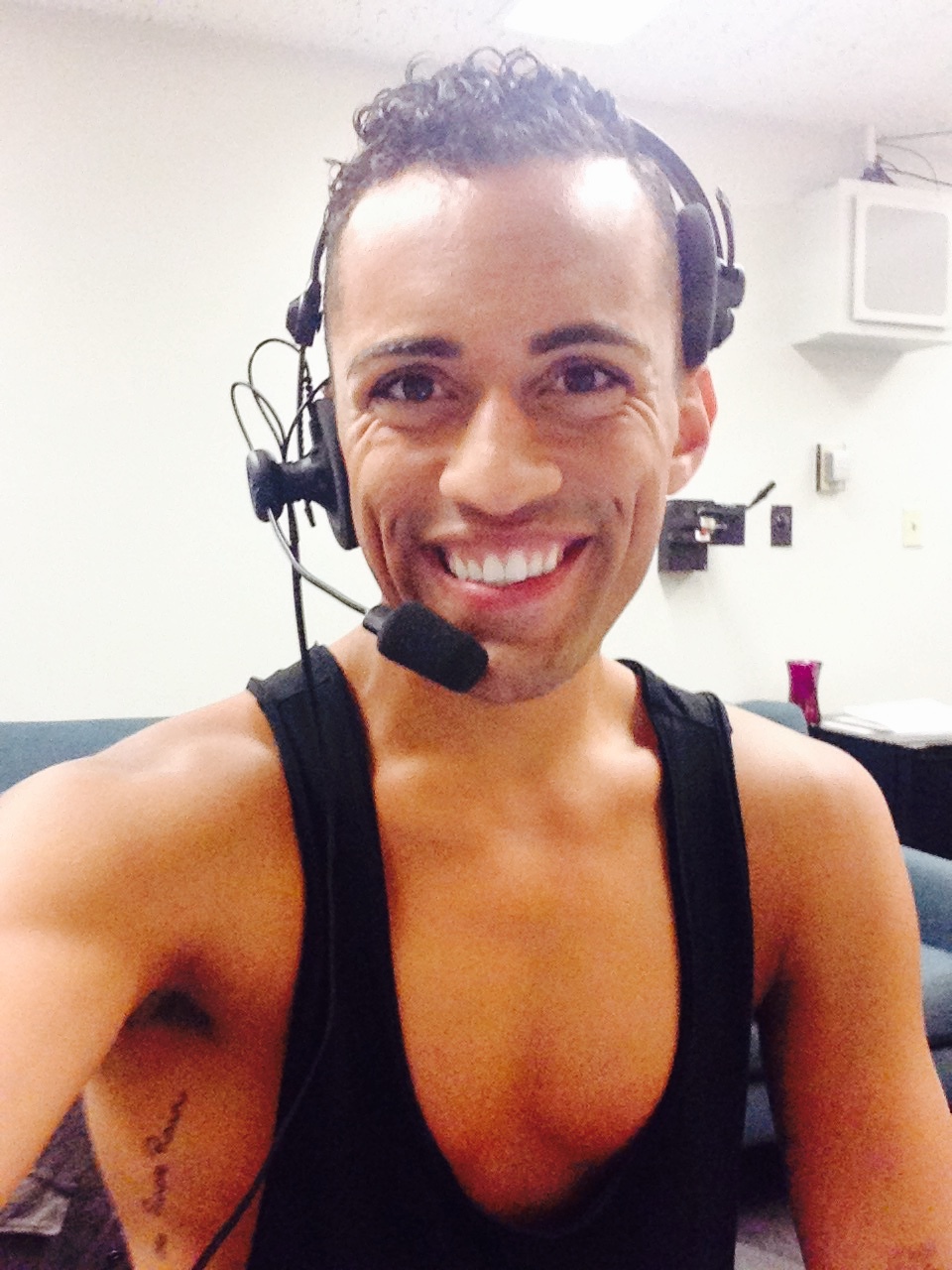 Jereme with stage manager headgear