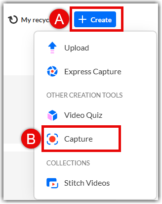 + Create menu with YouTube option highlighted