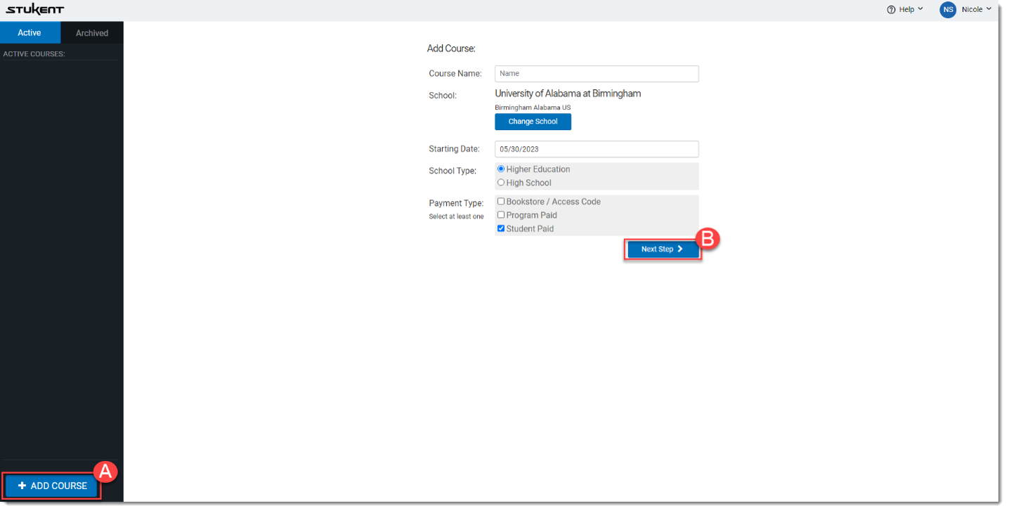 screenshot showing instructor portal page