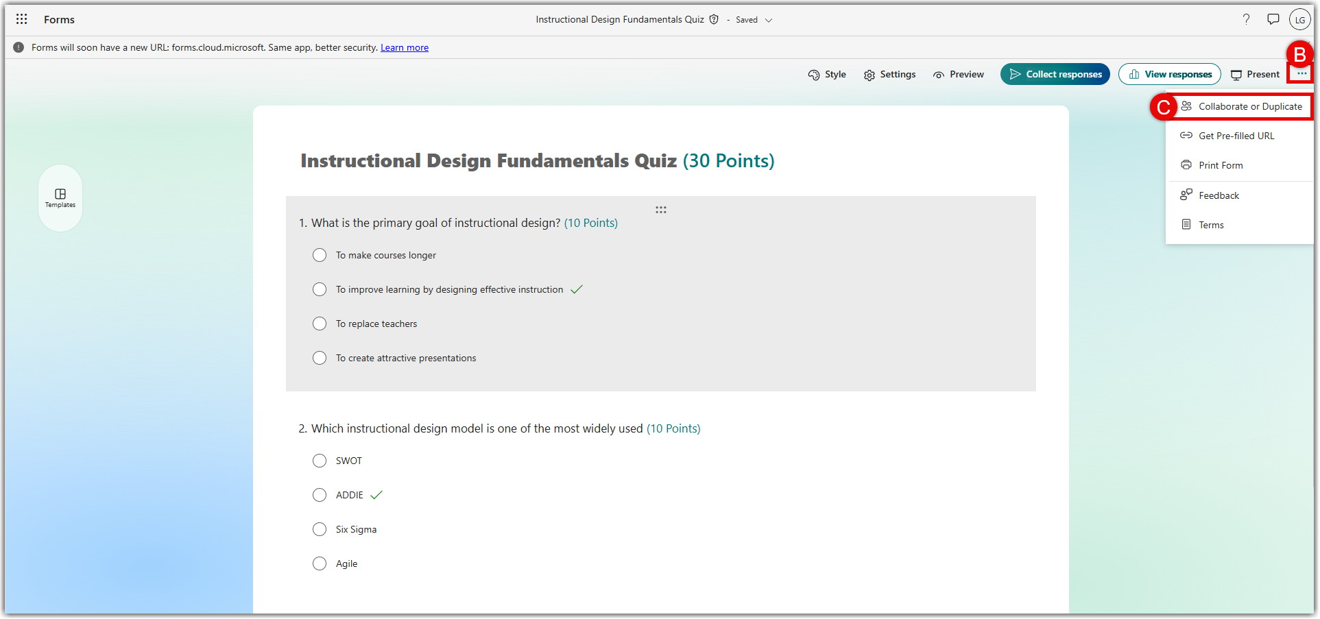 Collaborate or duplicate menu