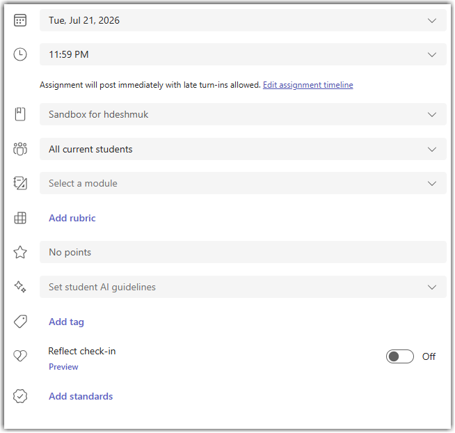 Assignment timeline settings