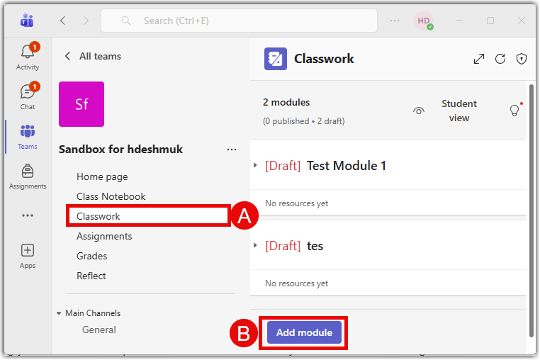 Classwork modules page
