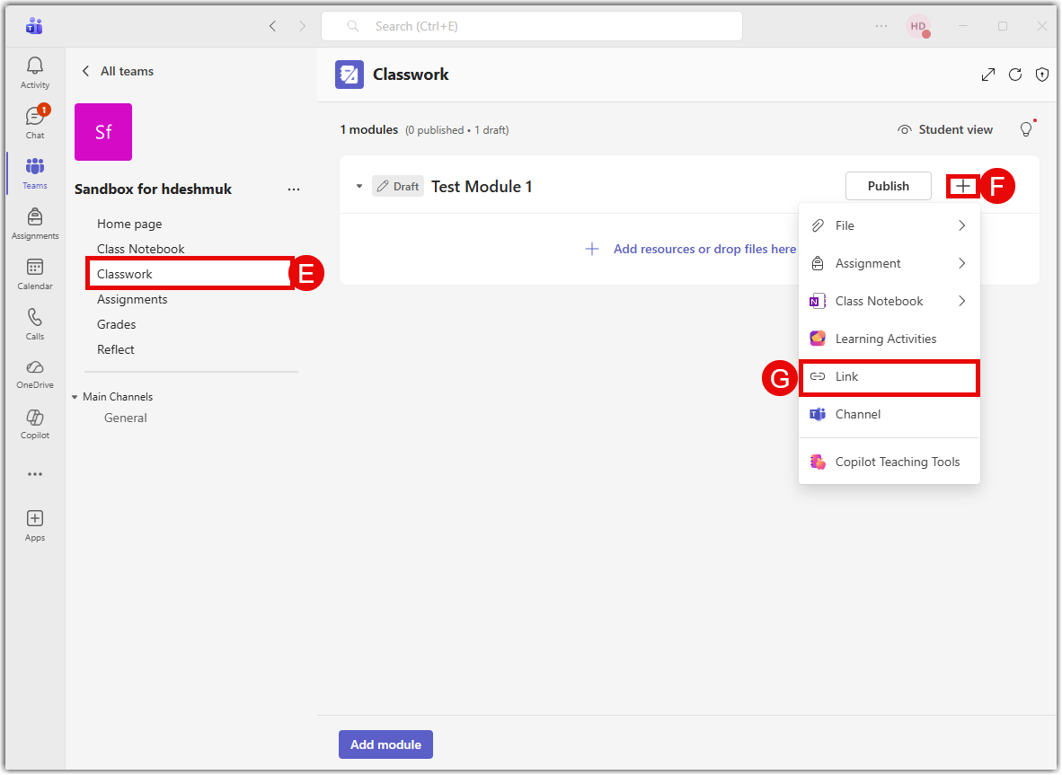 Add meeting link to Classwork
