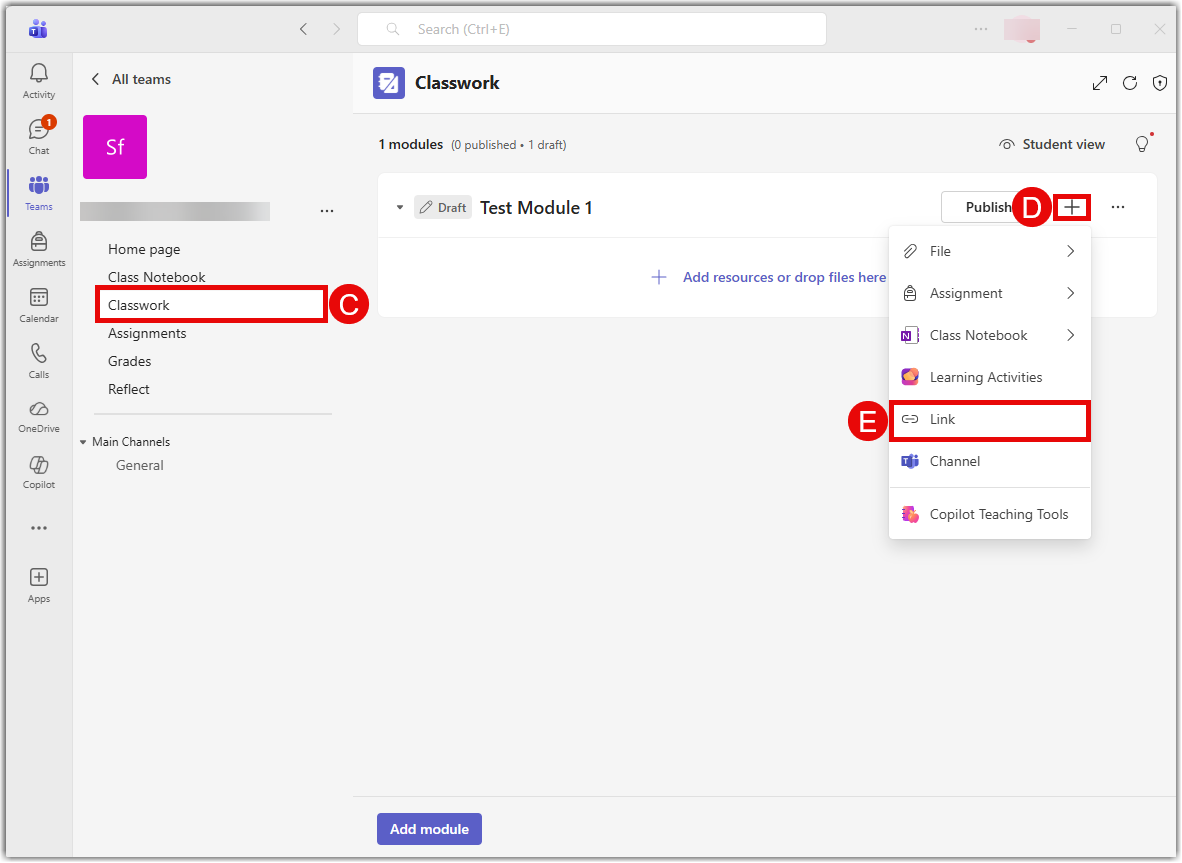 Add link to Classwork module