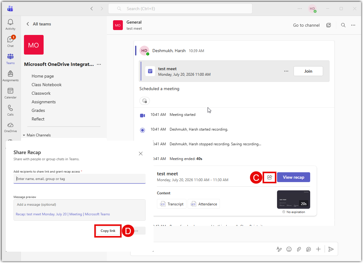 Share meeting recording link