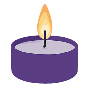 A purple candle lit for Domestic Violence Awareness Month