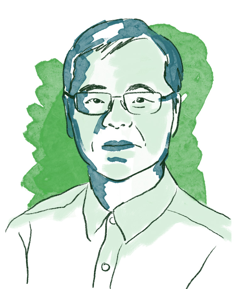 An illustrated portrait of Dr. Xingshen Sun, associate professor in the UAB Division of Pulmonary, Allergy and Critical Care Medicine.