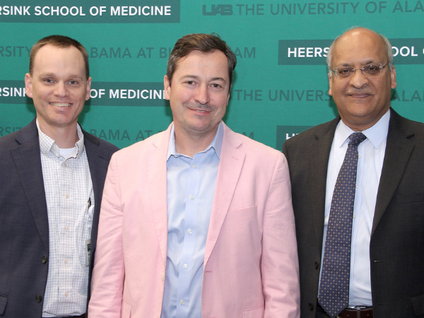 Brian Samuels, M.D., Ph.D., The EyeSight of Alabama Endowed Chair of Ophthalmology; Rafael Grytz, Ph.D., Dennis Endowed Professor of Glaucoma Research; Anupam Agarwal, M.D., Senior Vice President for Medicine and Dean, Heersink School of Medicine
