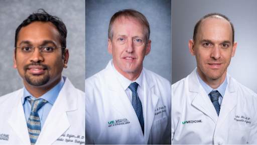 From left: Sakthivel Rajaram, M.D., Steven M. Theiss, M.D., and Luke A. Hiatt, M.D.
