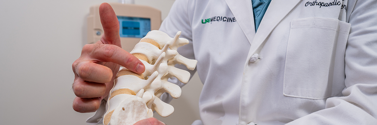 spine clinician showing spine model