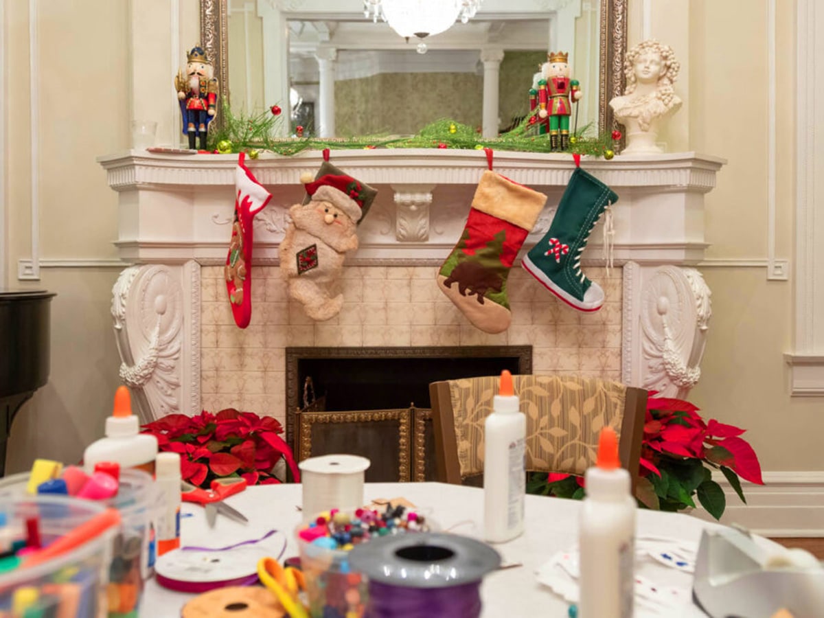 Fireplace decorated for holidays