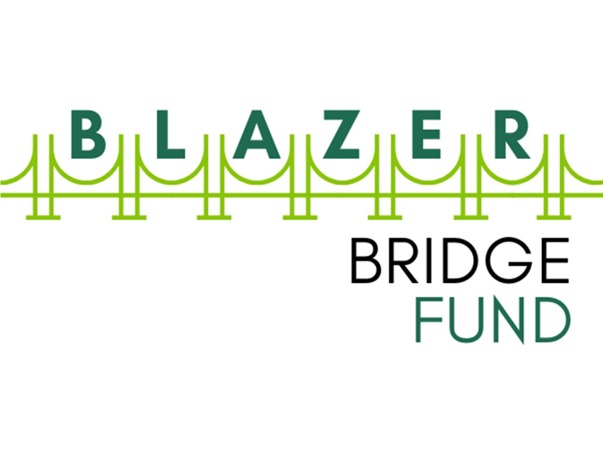 Graphic with a white background with a green bridge accords the width of the graphic and the text "Blazer Bridge Fund" displayed around the bridge. 