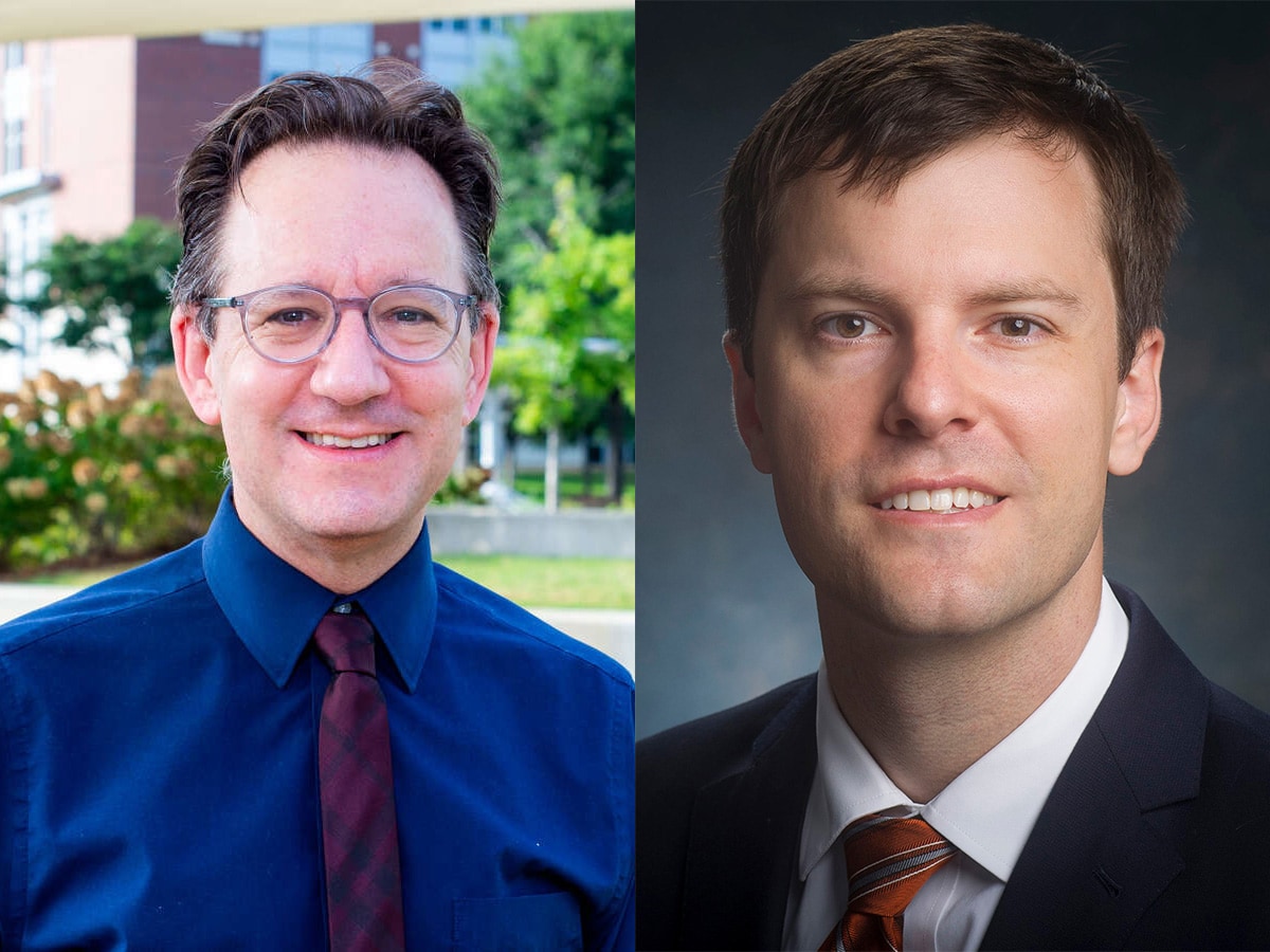 Environmental headshot of Stefan Kertesz, M.D.; Studio headshot of Kevin Riggs, M.D.
