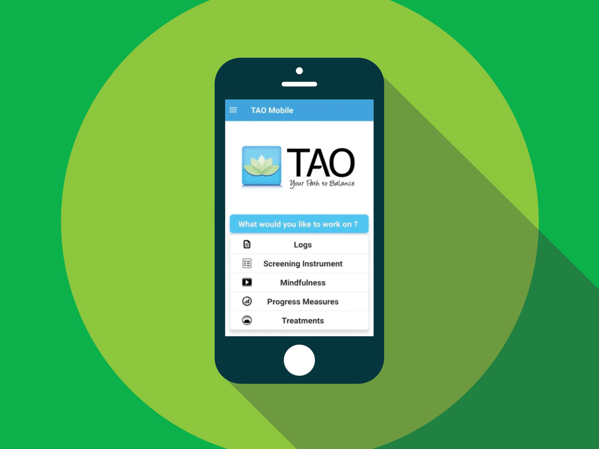 The outline of a smartphone showing the TAO home screen