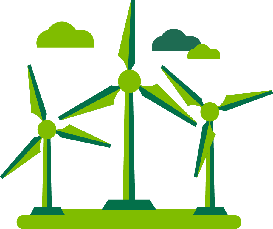 Graphic of three wind turbines.