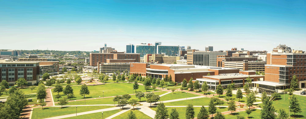 Aerial image of the UAB Campus Green.