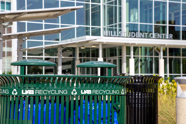 Image of UAB recycle receptacles.
