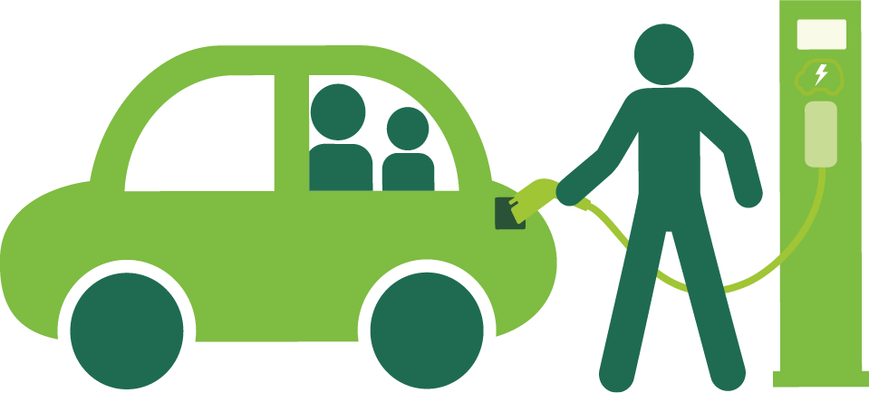 Graphic of a person filling up a car with gas.